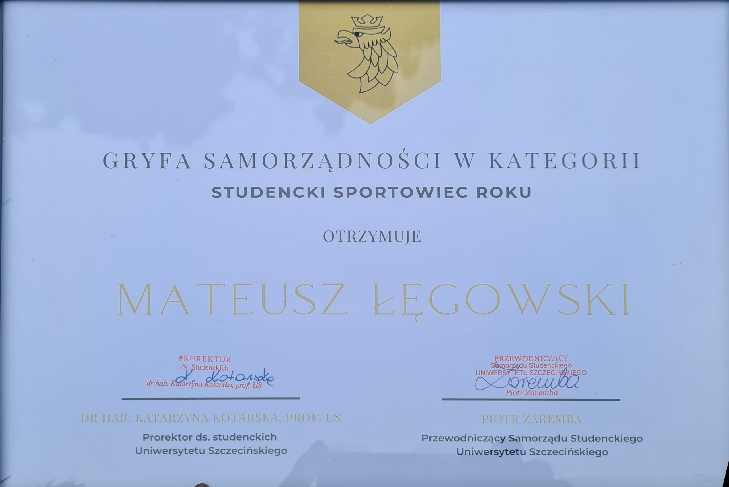 Mateusz Łęgowski -Sportowcem Roku Wydziału Kultury Fizycznej i Zdrowia