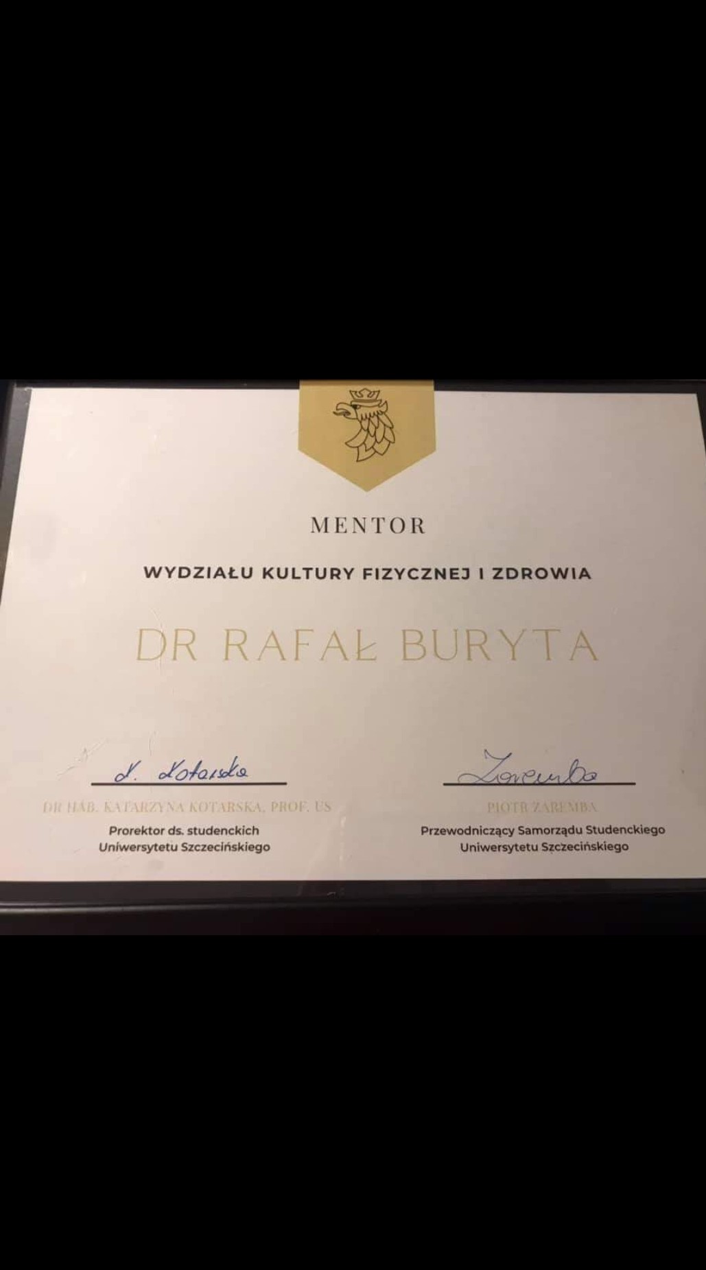 dr Rafał Buryta został MENTOREM WYDZIAŁU KULTURY FIZYCZNEJ I ZDROWIA