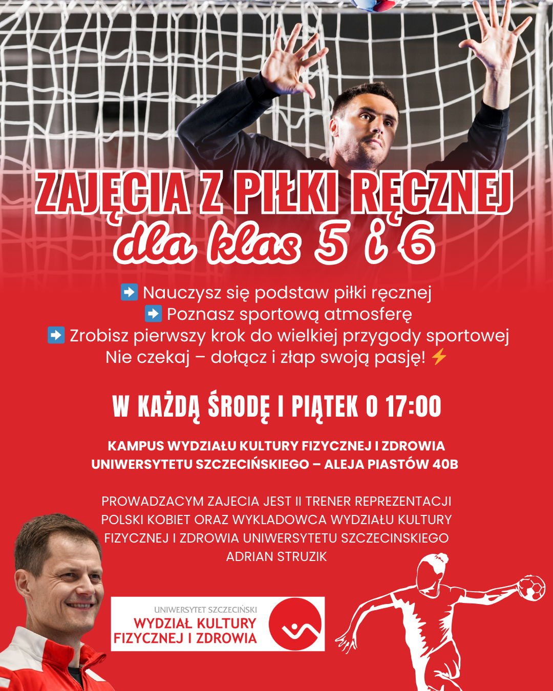 Zajęcia z piłki ręcznej z mgr. Adrianem Struzikiem