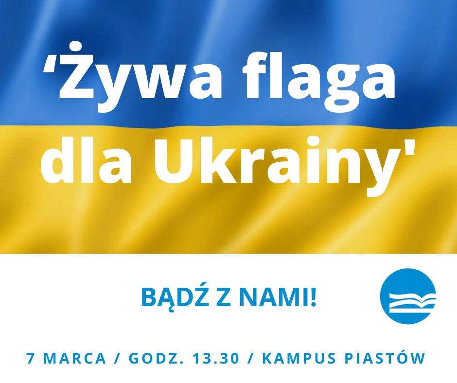 plakat w barwach flagi Ukrainy zapraszający do akcji